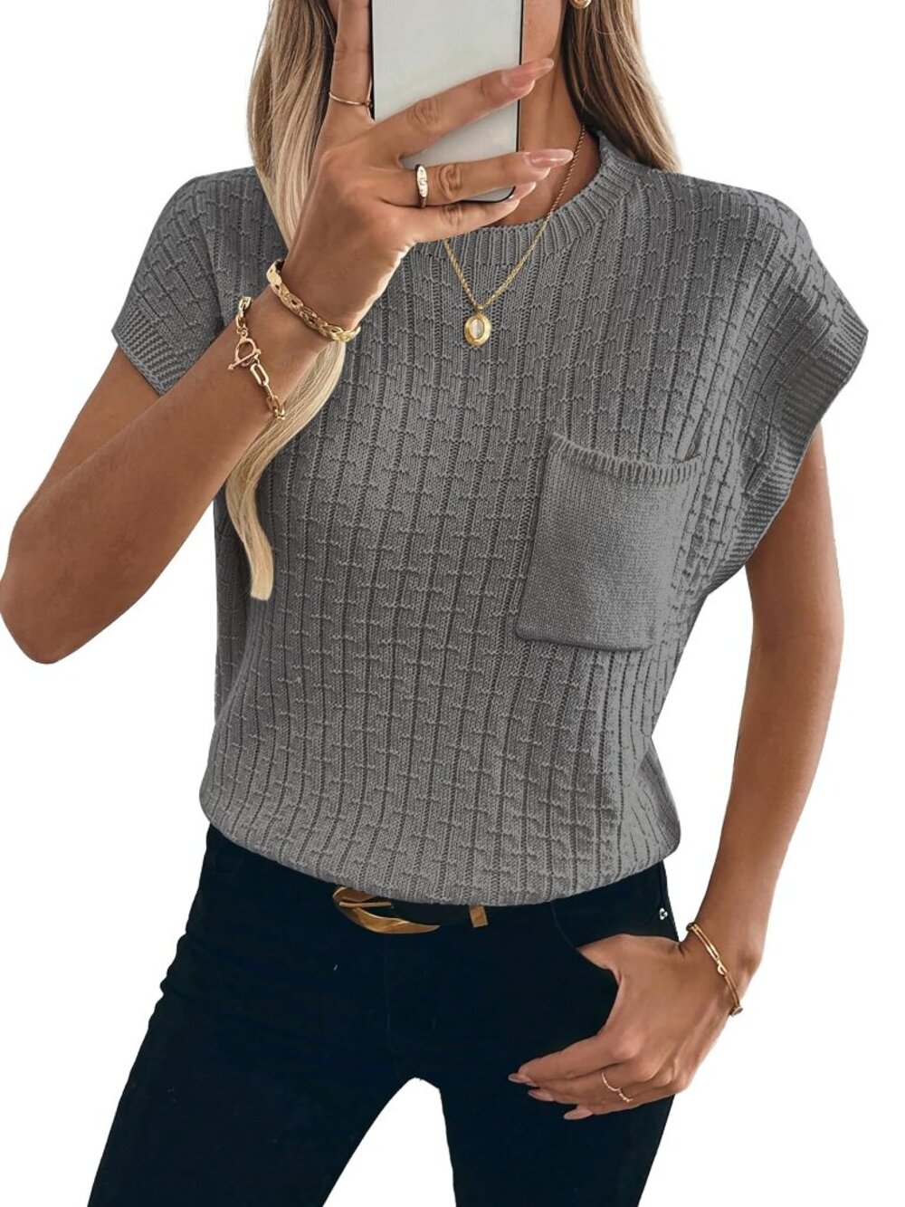 NWOT....Casual Round Neck Lightweight Knit Sweater Vest Pullover Top Grey Small